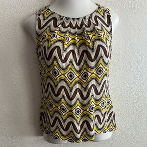 Tory Burch Yellow Brown Zigzag Print Sleeveless Camisole 8